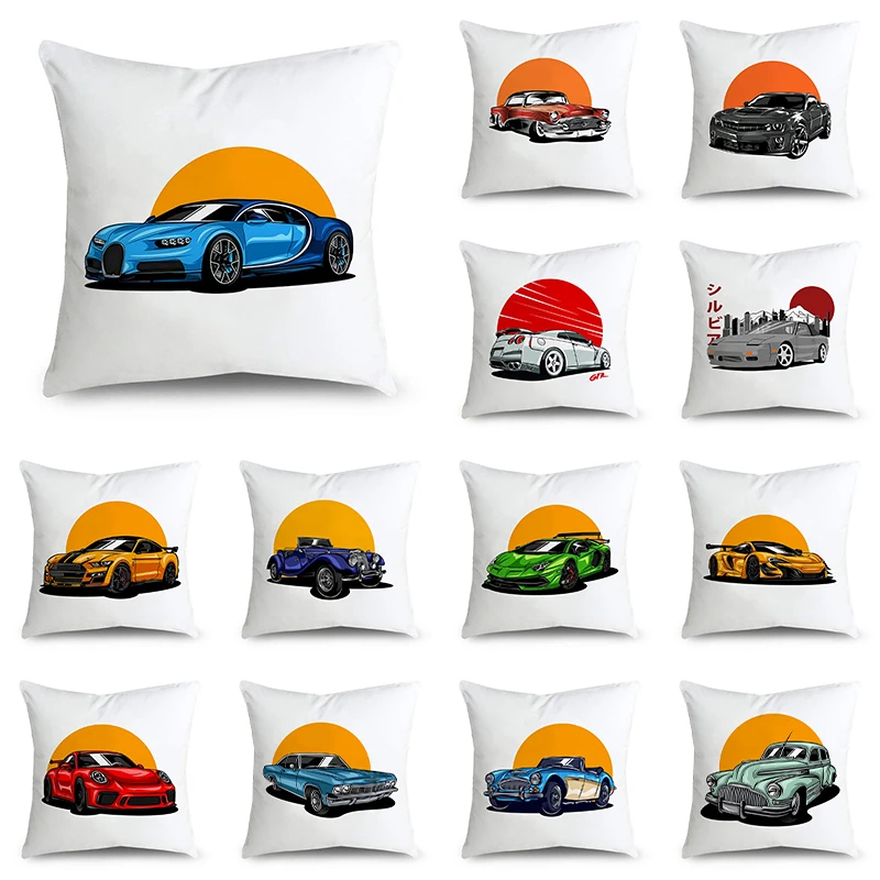 

New Sports Car Full Body Cartoon Pattern Cushion Cover Soft Short Plush Pillow Case for Home Sofa Car Decor Pillowcase 45cm*45cm