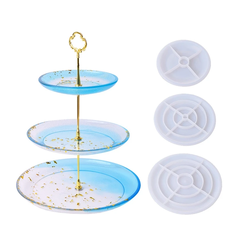 Multifunctional 3-tier Fruit Tray Resin Molds Cupcake Stand Epoxy Silicone Molds for Epoxy Casting Tray Molds
