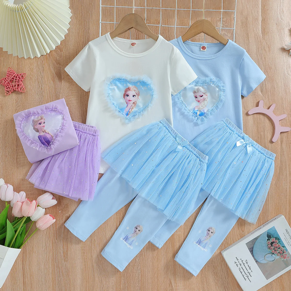 

Casual 2 Piece/Sets Frozen Girls T-shirt +Shorts cute Baby Summer Short Sleeve Outfit New Fashion Costume