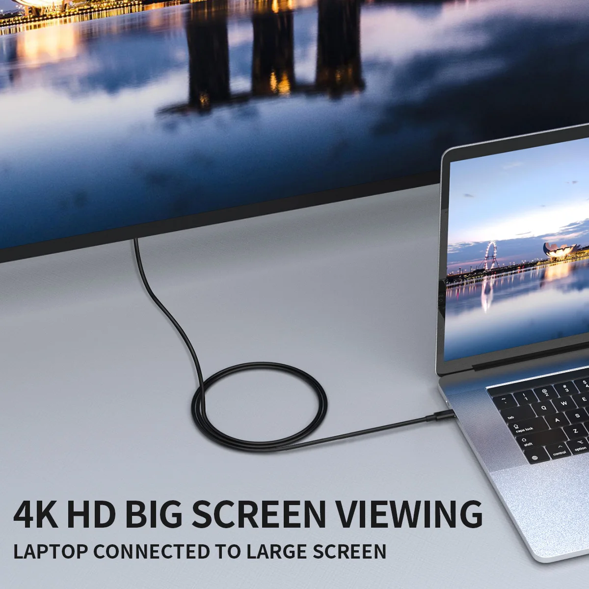 C타입 HDMI 고화질 코 스크린 케이블, 블랙 ABS 6.6ft 4K, 모니터 MAC 아이패드 프로 맥북 에어 크롬북 TV용, 4K30Hz