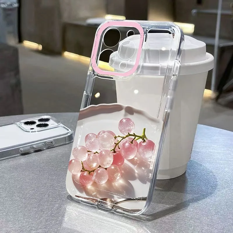 Summer Crystal Fruit Grape Print Clear TPU Phone Case - Transparent Cover