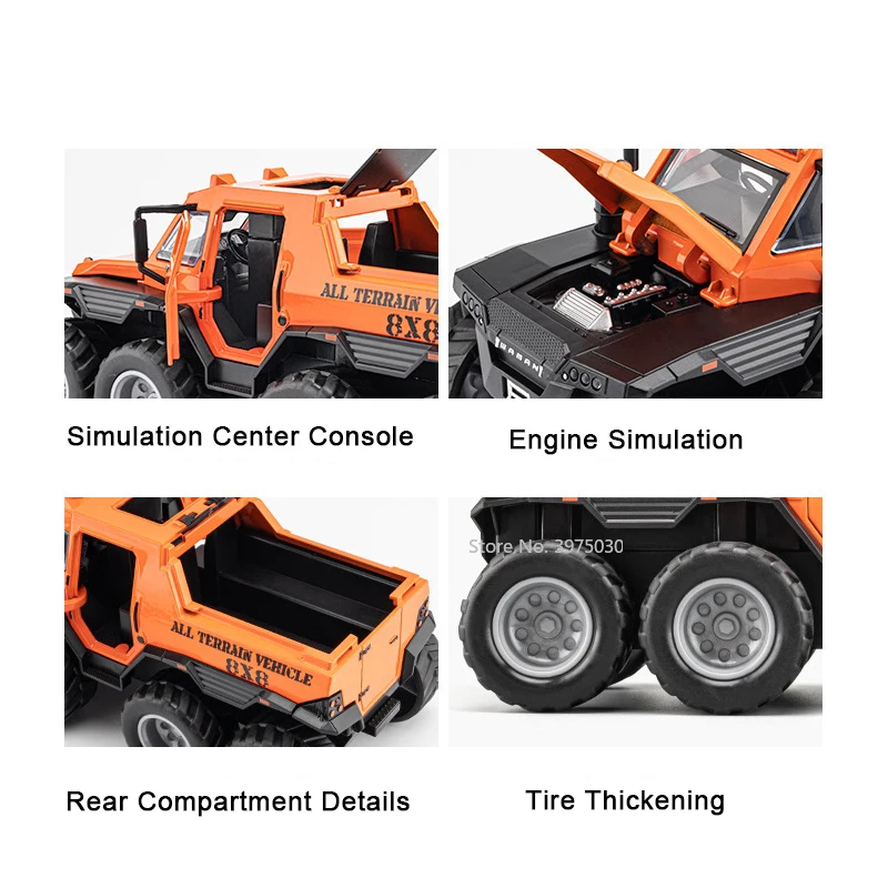 1/32 Alloy Diecast Model Car Russian Avtoros Shaman 8x8 ATV Metal