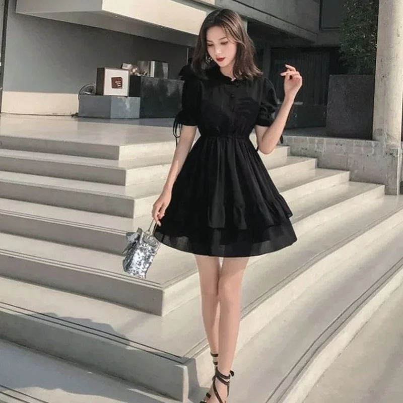 Dresses Women Short-sleeve Solid Slim New Korean Style