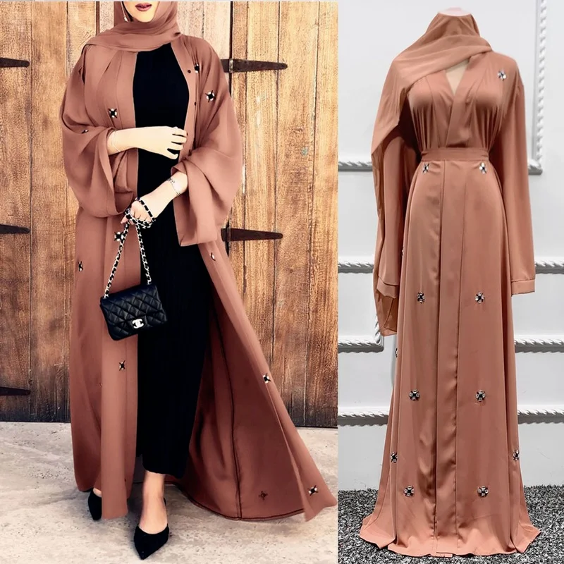 Muslim Abayat Spring and Summer Solid Color Fashion Abaya Femme Cardigan Robe Europe and The United States Dubai Islamic Clothes