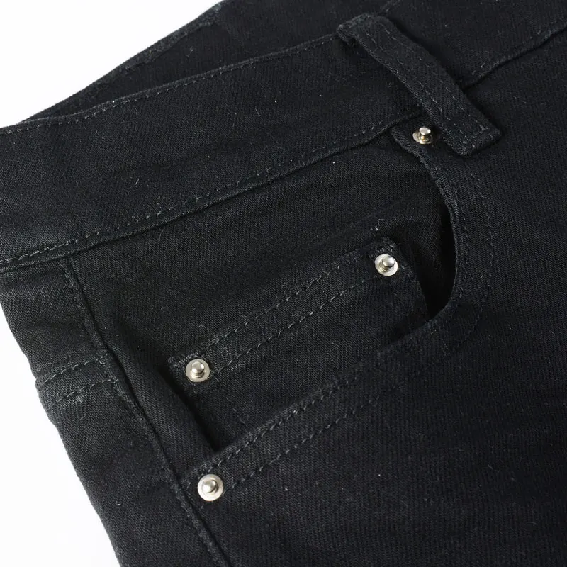 Street Fashion Men Jeans Black Stretch Skinny Fit Ripped Jeans Men Punk Trousers Beading Patched Designer Hip Hop Brand Pants