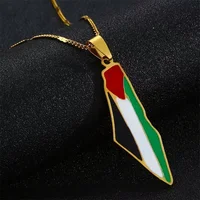 Dropped Vintage Stainless Steel Necklace with Israeli Palestinian Flags Map Pendant Men's and Women's Anniversary Party Jewelry 1