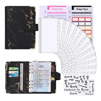 A6 Budget Binder with Marble Texture Pattern PU Leather Notebook Cover Zipper Envelopes Lable Stickers Ruler as Money Organizer 1
