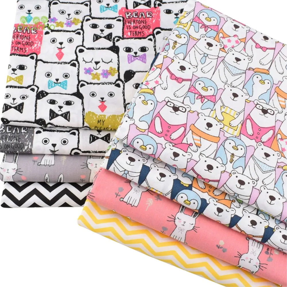 Chainho,Printed Twill Weave Cotton Fabric,Patchwork Cloth,DIY Sewing Quilting Material,Cartoon Series,8 Designs,2 Sizes,CC332