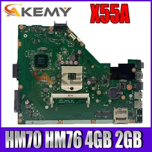 Placa base X55A para portátil HM70 HM76, 4GB y 2GB de RAM, adecuada para ASUS X55A, placa base Original REV 2,1/REV2.2 DDR3
