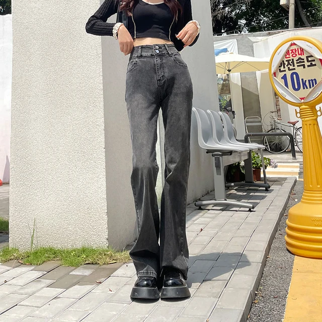 Grey Denim Jeans Pants for Women 2024 Vintage Bell Bottom Jeans Flare  Leggings Womens Korean Long Wide Leg Fashion Wide Baggy - AliExpress