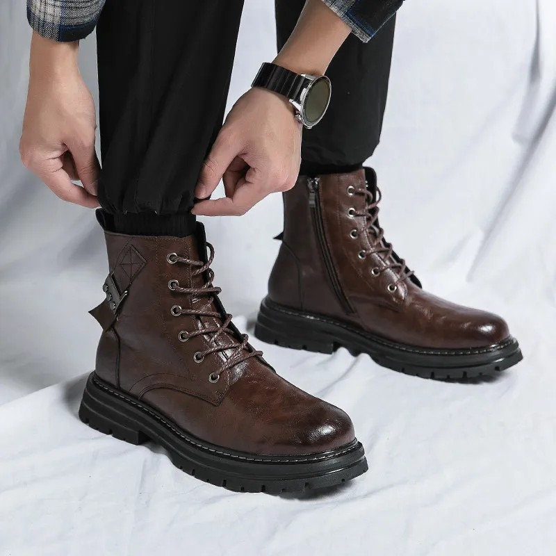 Highquality Zip Leather Men's Boots Breathable Nonslip Hardwearing