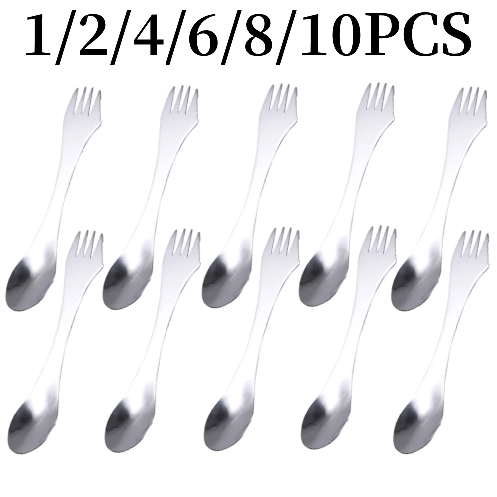 Titanium 3 in 1 Fork Spoon Spork Cut Set Outdoor Dual-purpose Camping Cutlery