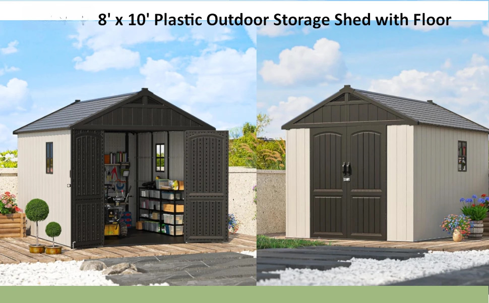Patiowell 8' x 10' Plastic Outdoor Storage Shed with Floor