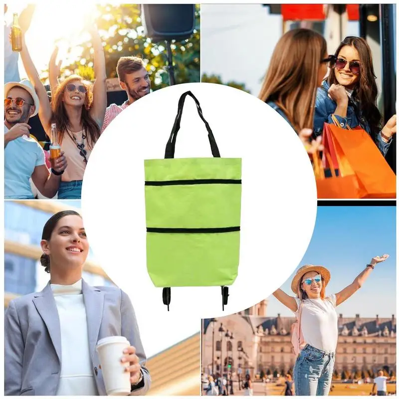 Foldable Utility Tote Bag Portable Trolley Bags Tote Grocery Cart 2 In 1 Large Capacity Bag Portable Shopping Reusable With