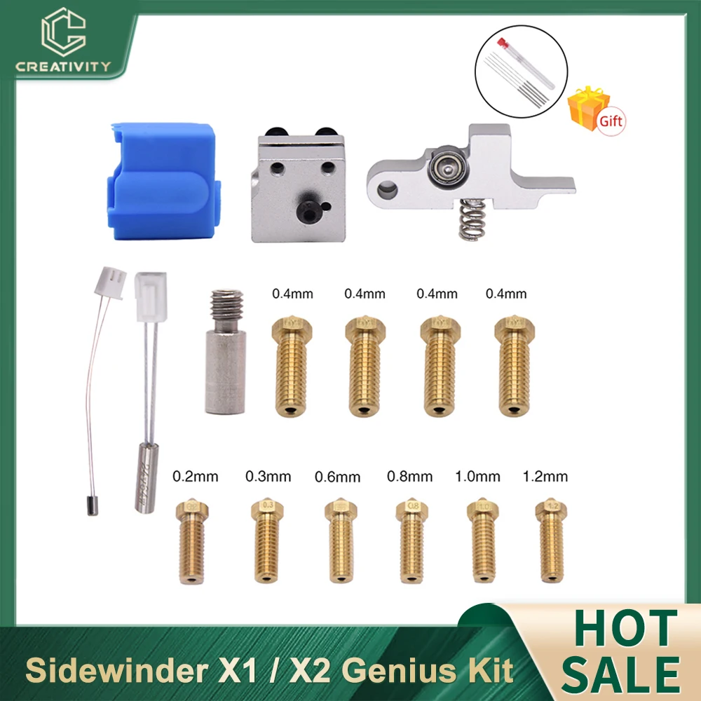 Hotend Kit NTC100K Thermistor Heat Tube Heat Block Throat Volcano Nozzle for Artillery Sidewinder X1/X2 Genius 3D Printer Parts 3d printer sidewinder x1 genius volcano nozzle silicone socks throat handle thermistor heating tube heating block thermistor