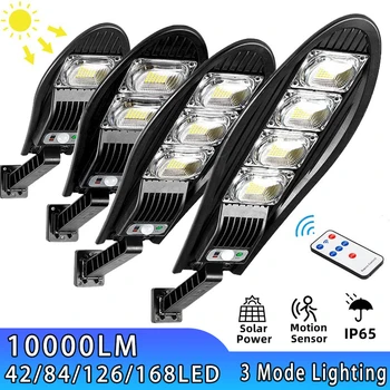 태양광 가로등 168LED 슈퍼 브라이트 10000W 야외 LED 램프, 방수 모션 센서, 3 모드 조명, 정원 가드 벽