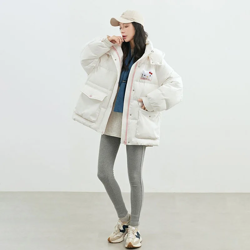 

Kawaii Sanrioed Anime New Girls Short Hooded Down Jacket Cute Cartoon Hellokittyed Autumn Warm White Duck Down Jacket Top