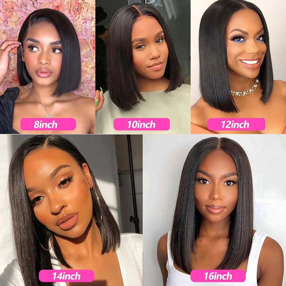 Short Bob Wig Lace Front Wigs 13x4 Bone Straight Brazilian Human Hair Wigs Pre-Plucked Transparent 4x4 Closure 180% Density