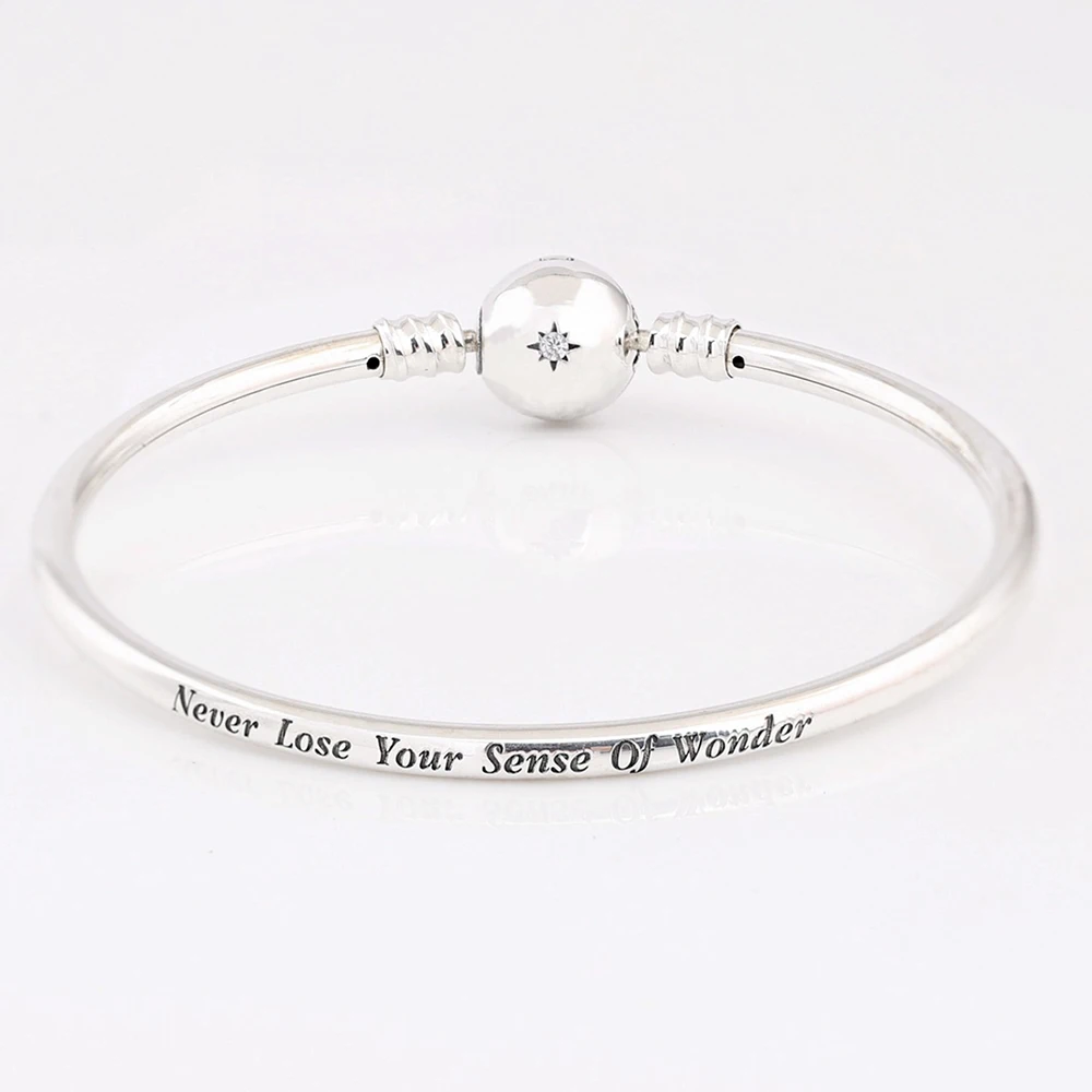 

925 Sterling Silver Moments Disn "Never Lose Your Sense of Wonder" Princess Fashion Bangle Fit Women Bead Charm Gift DIY Jewelry