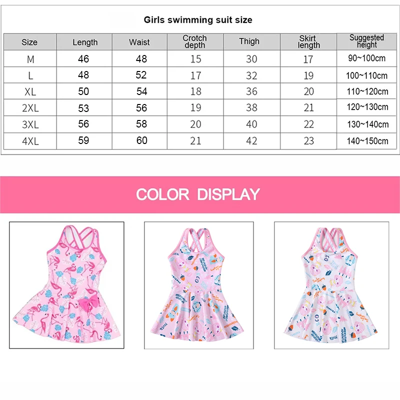 Girls Swimsuit Children Swimwear One-Piece Swimming Skirt Bikini Kids Summer Beach Wear Pattern Print Bathing Suit