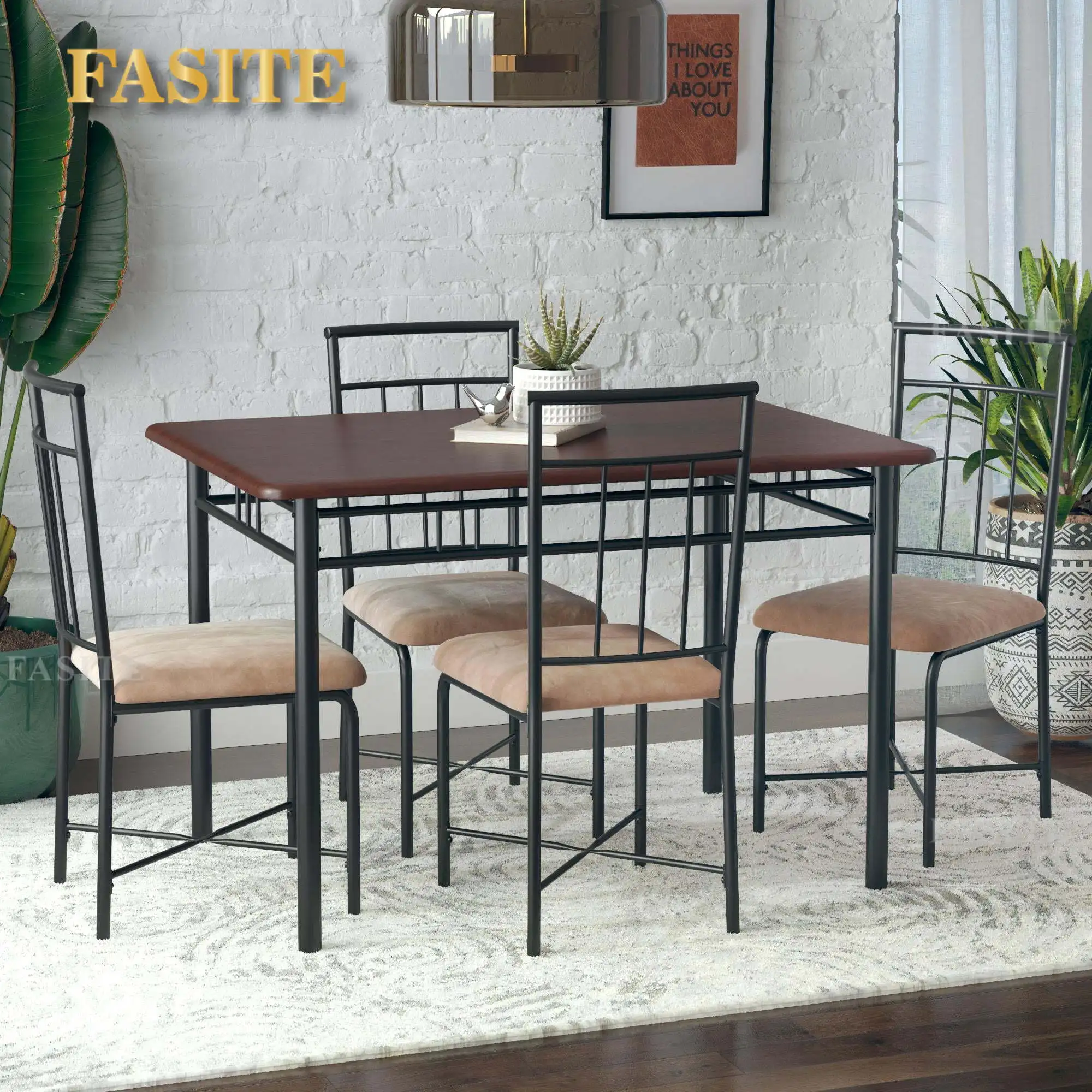 Traditional 3/5-Piece Wood & Metal Dining Set for 2/4, Suitable for Kitchen, Dining Room, Indoor Patio Furniture