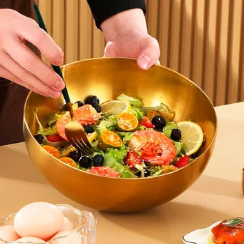 Bols à salade en acier inoxydable de grande capacité, bol coréen pour soupe, riz, nouilles, Ramen, récipient alimentaire de cuisine, or, 20x9cm 1
