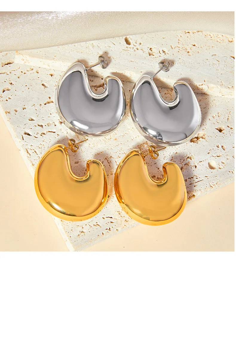 Neue 316l Edelstahl Creolen Damen glänzend Luxus vergoldet große Ohrringe wasserdichten Schmuck Geschenk Großhandel – Detail 11