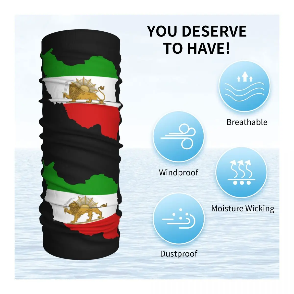 Flag Of Iran Map Bandana Neck Gaiter for Hiking Camping Women Men Wrap Scarf Lion and Sun Balaclava Warmer