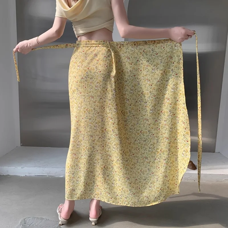 High Waist Floral Print ter Ne Bikini Women's Summer New Sle National Sle Beach Tie Dye Skirt A-Line  Skirt