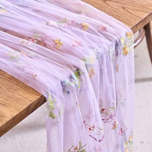 Flower Butterfly Embroidered Lace Table Runner Soft Dining Table Decoration for Wedding Party French Romantic Gauze Table Cover - Image 7