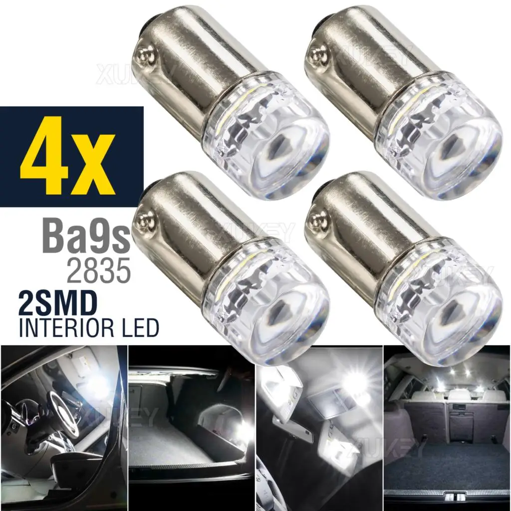 

4PCS BA9S T11 53 T4W LED Bulb 12V 2SMD White for Car Map Light Side Marker Turn Signal Light Reverse Light License Plate Light