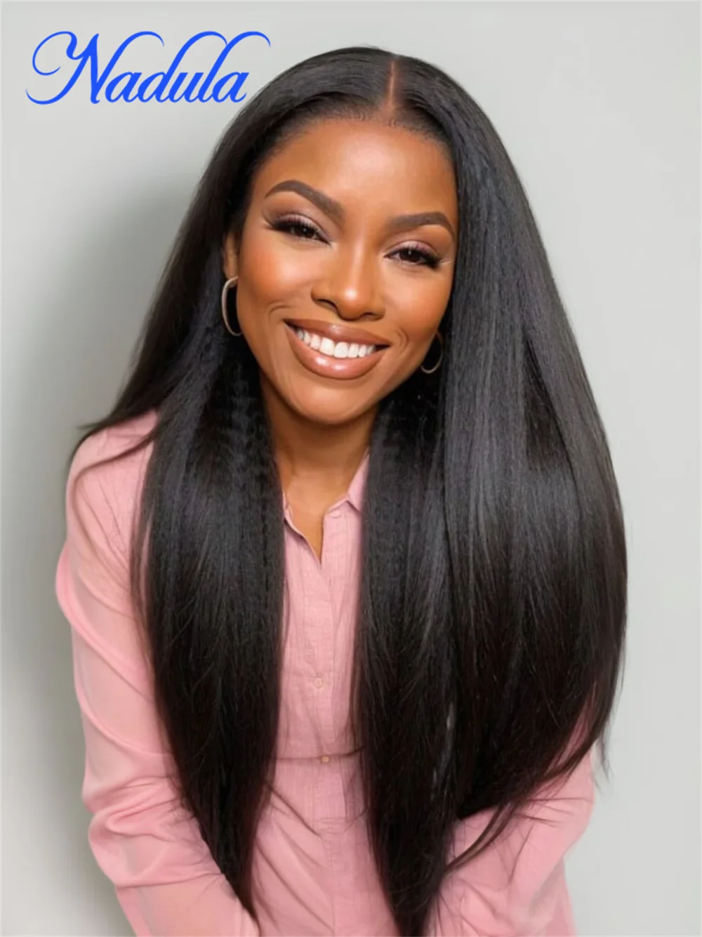 Nadula Hair EasiContour &trade; Glueless Wig New V Part Yaki Straight Glueless Beginner Friendly Quick & Easy Human Hair Wigs