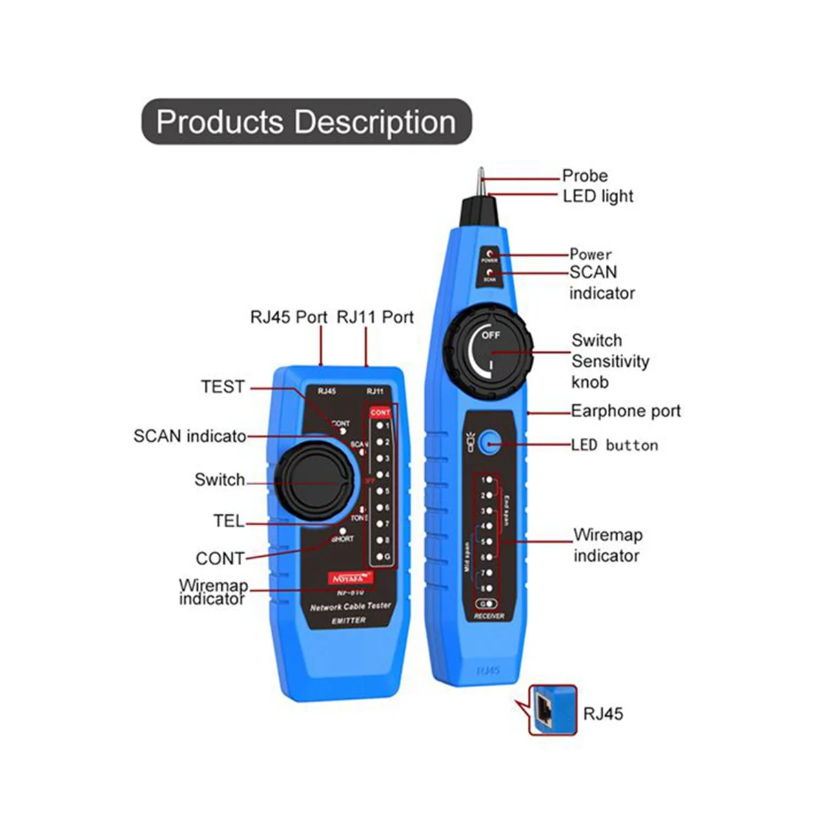 NOYAFA NF-810 Network Cable Tester Network Tracker RJ11 RJ45 Telephone Wire Checker Anti-Interference Line Finder