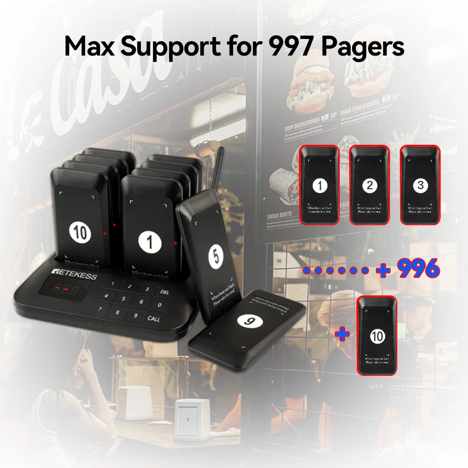 Retekess TD157S Wireless Calling System Pager Restaurant Buzzer Beeper Bell Receivers Coasters For Food Truck Cafe Bar Clinic wireless calling system