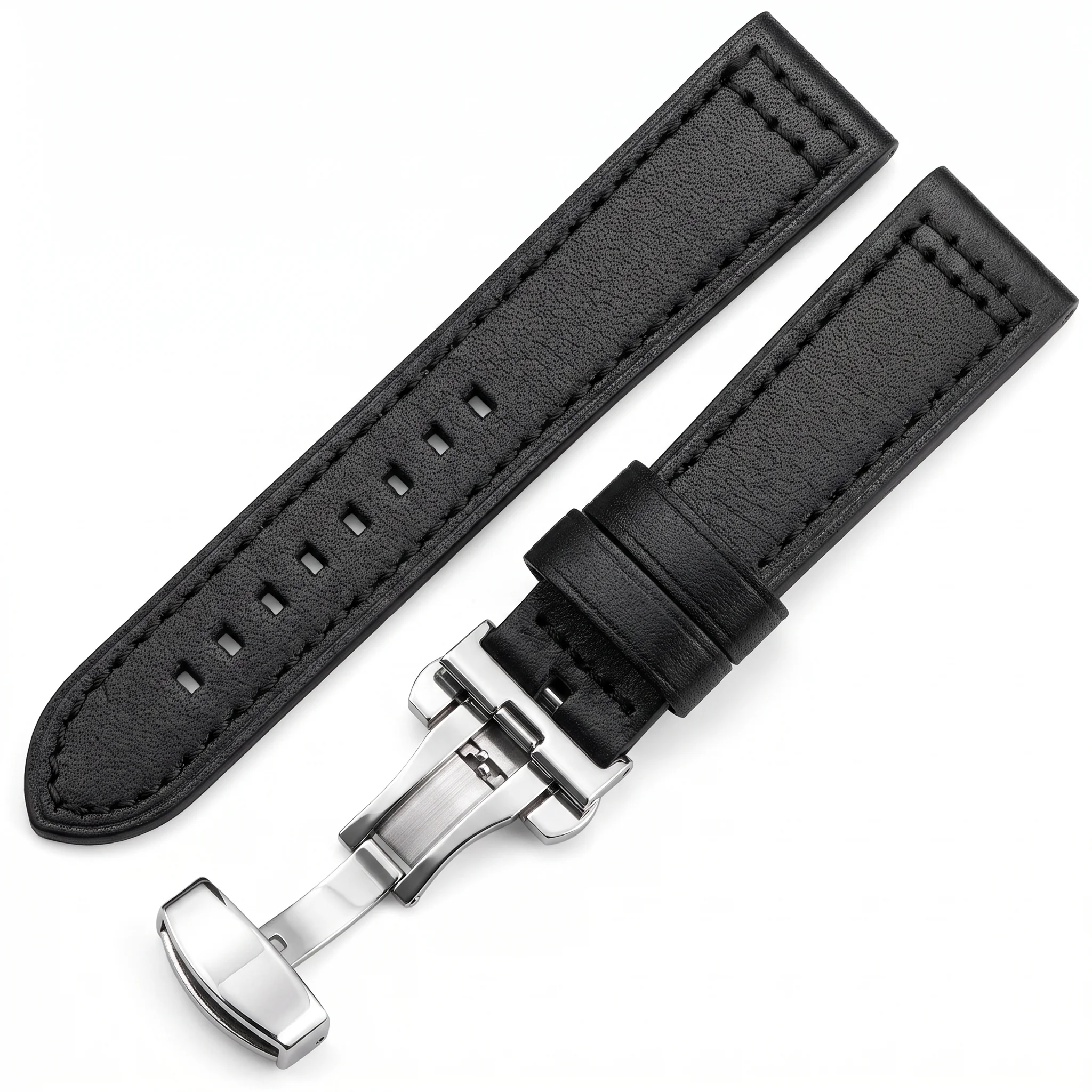Elegant Quick Release Genuine Leather Watch Strap with Dual Press Automatic Clasp