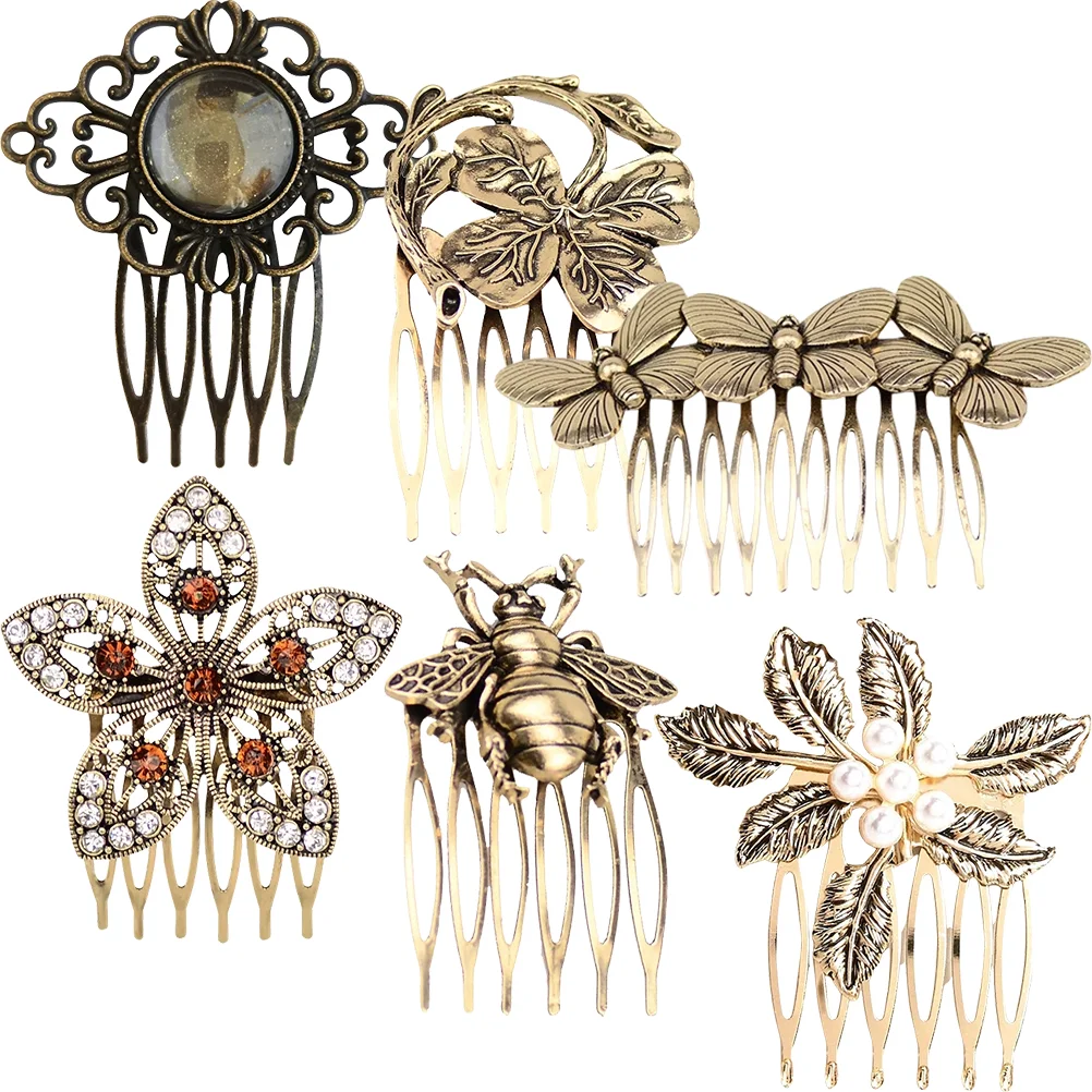 

6 Pcs Retro Diamonds Hair Comb Barrettes Combs for Women Accessories Metal Bride Alloy Decorative Side Bridesmaid Ornaments