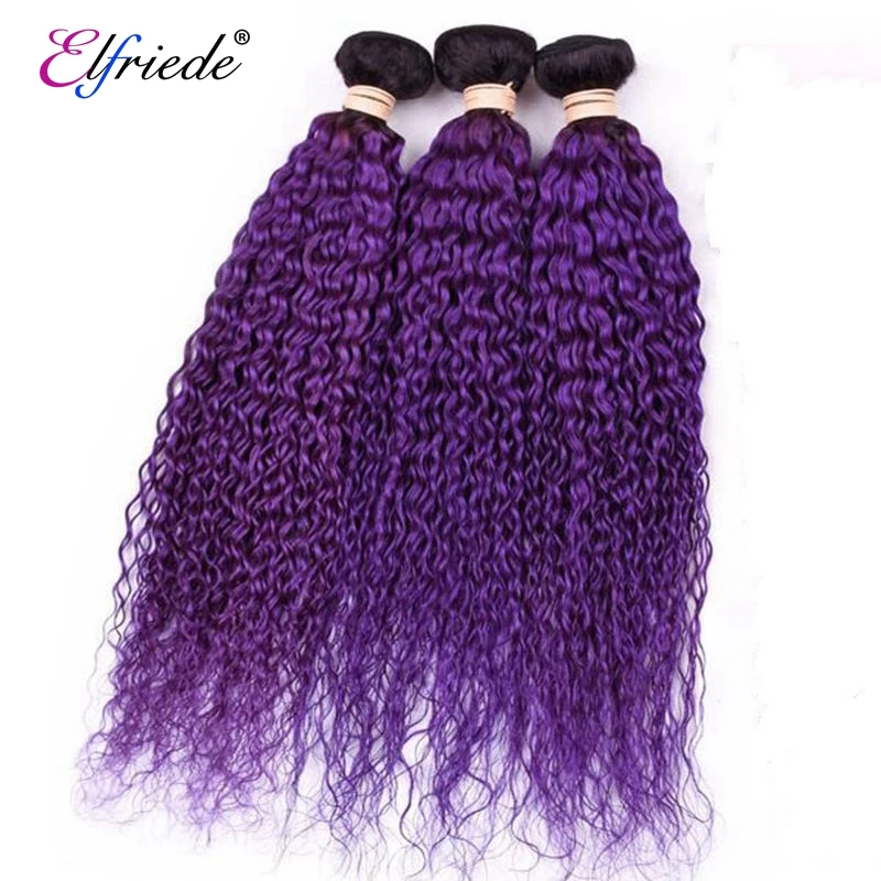 

Elfriede 1B/Purple Kinky Curly Ombre Colored Human Hair Bundles 100% Human Hair Extensions 3/4 Bundle Deals Human Hair Weaves