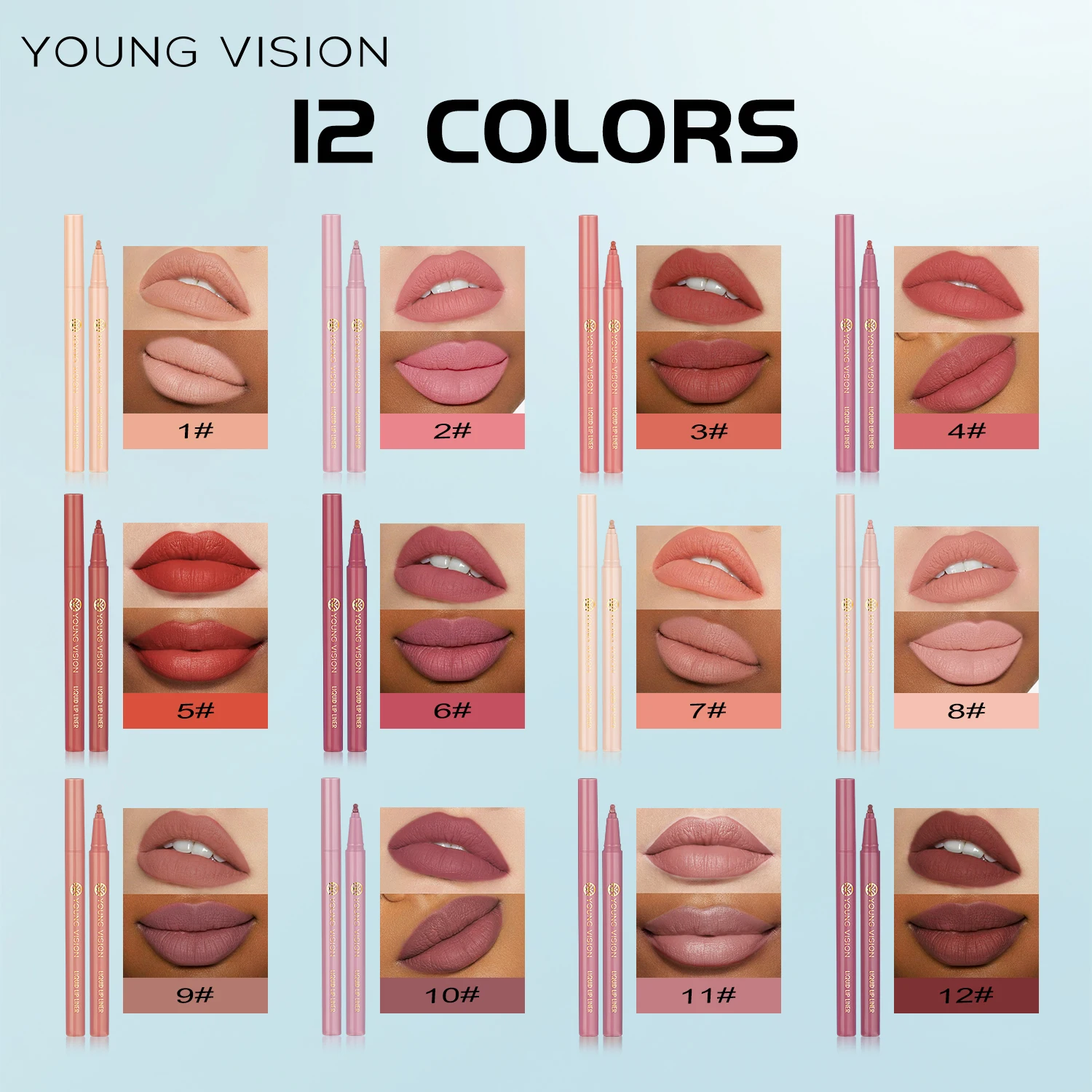 12 color matte liquid lipliner sponge gourd head fog surface bare color waterproof lip glaze red pen 6