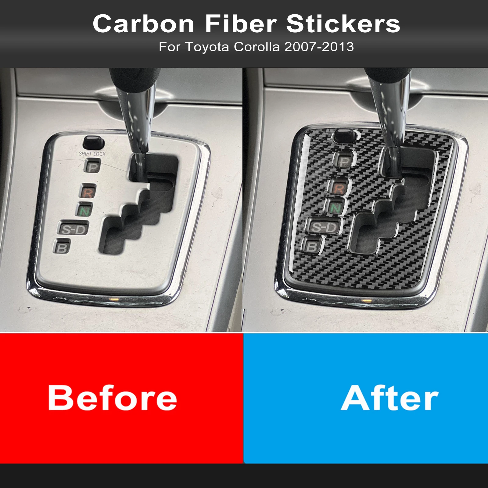 لتويوتا كورولا 2007 2008 2009 2010 2011 2012 2013 سيارة الداخلية لينة ألياف الكربون والعتاد شيفتر غطاء لوحة الكسوة