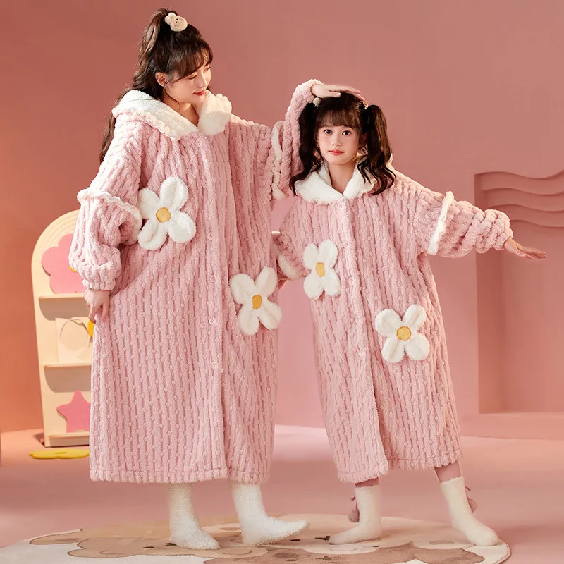 Child Bathrobe Kids Robe Long Sleeve Hooded Cartoon Shark Animal Boy Girls Winter Warm Thicken