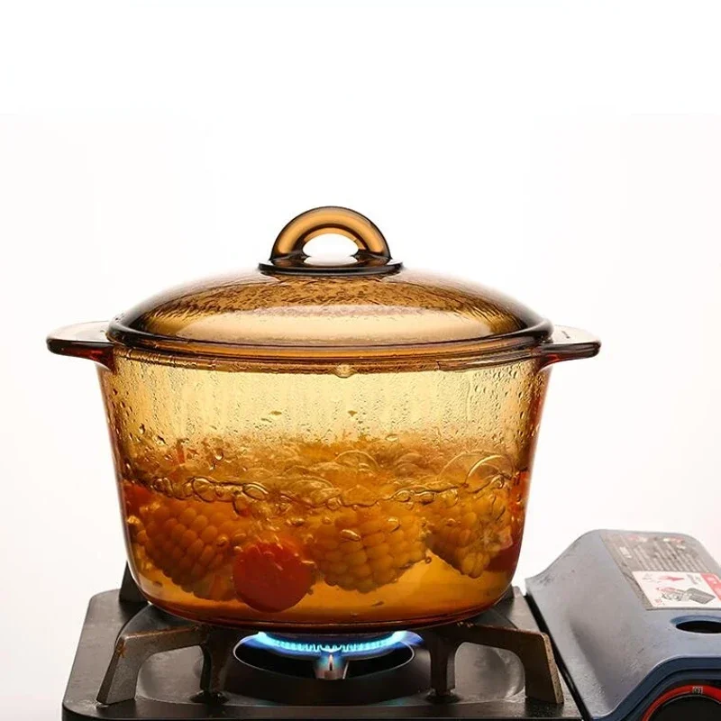 Heat-Conducting Glass Amber Pot, Non-stick Heat-Resistant Stew Pot, Open Flame Gas Cooking Easy Clean Kitchenware.