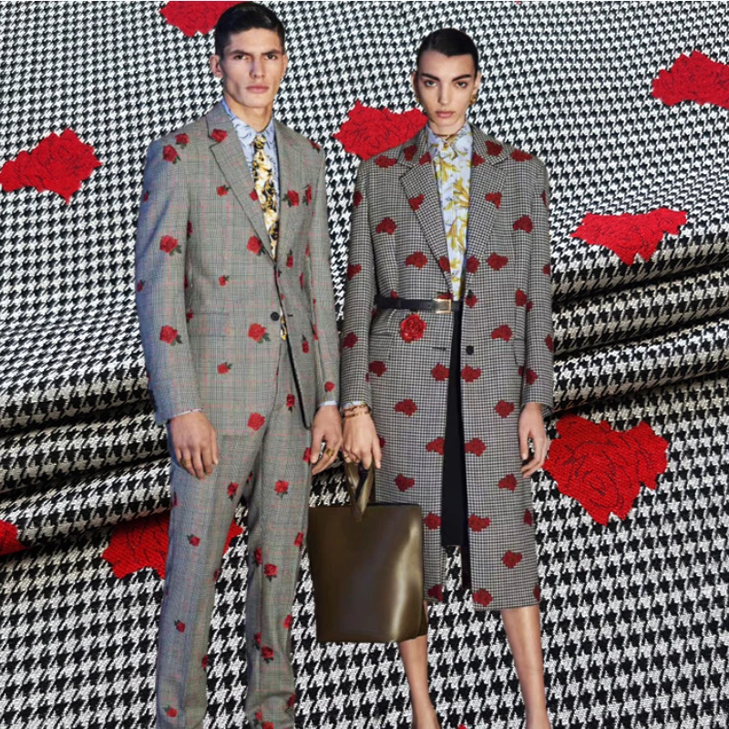 

Wool Yarn Dyed Thousand Bird Jacquard Fabric Autumn Winter Windbreaker Suit Brand Fashion Design Sewing Wholesale Material Cloth