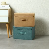 Washable Cotton Linen Fabric Folding CD Storage Box Foldable Bins Toys Organizer With Lid Storage Basket Laundry Basket 2