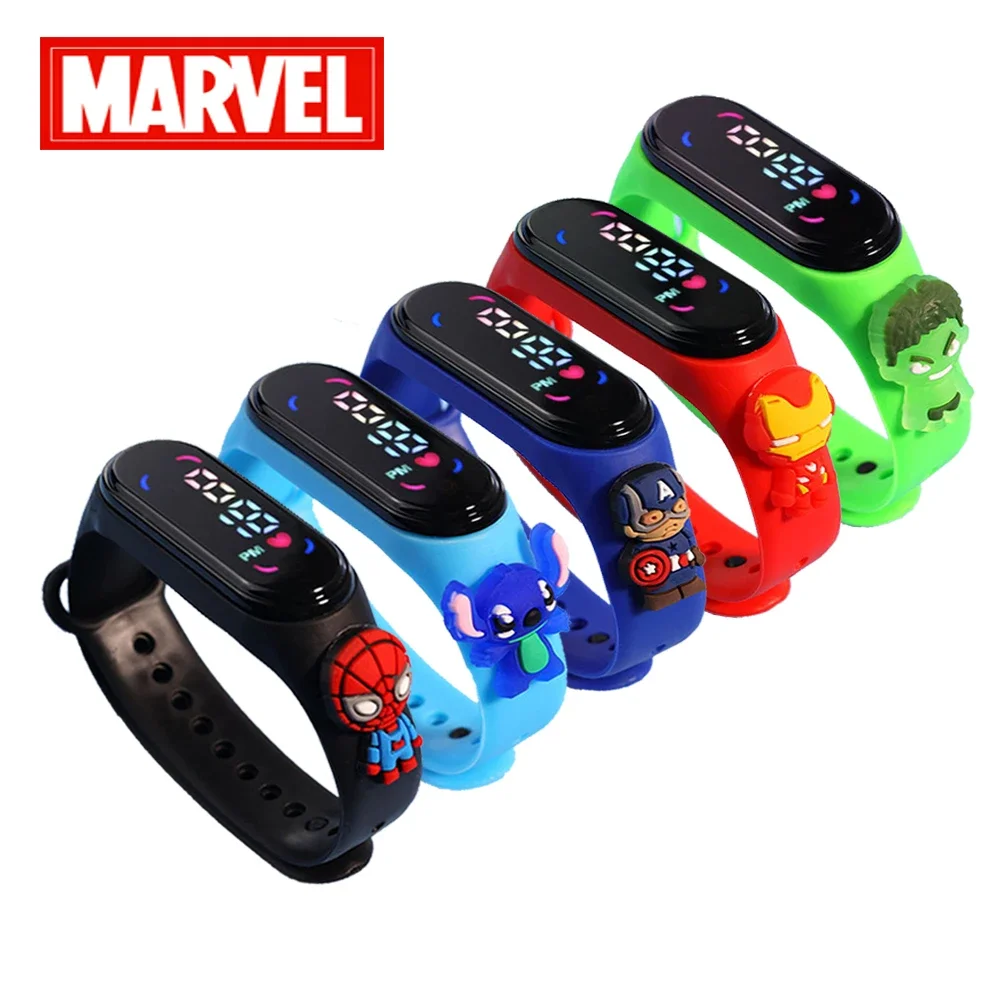 New Marvel Avengers Spider-Man Iron Man Hulk LED Touch Watch Student Children Sports Cartoon Electronic Watch Present Toys