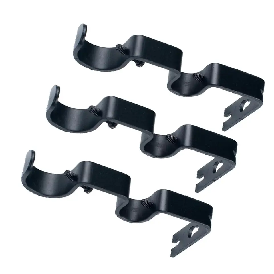 Kowibcl Staffe Porta Tenda Doppie In Metallo 3 Pezzi – Regolabili, Per Aste Fino A 2,5 Cm, Colore Nero, Hardware Incluso