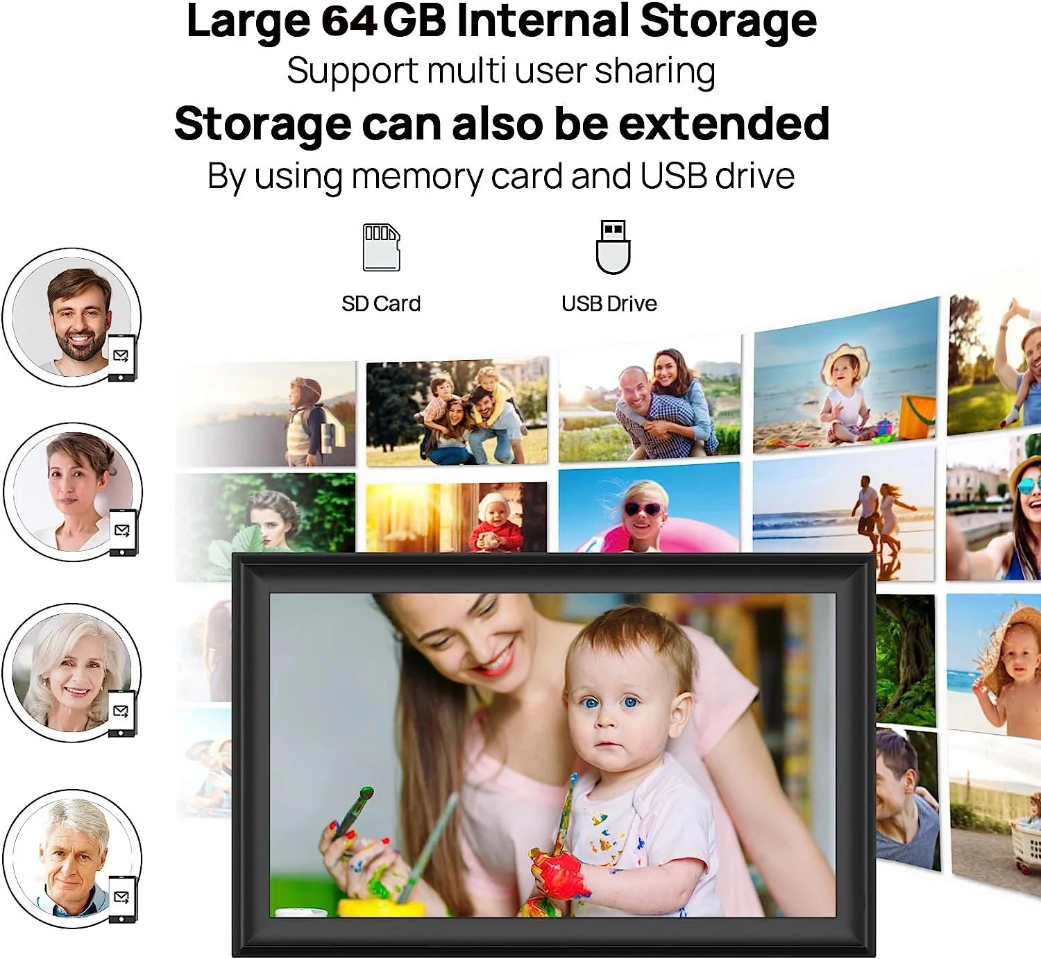 Digital Photo Frame 15.6 inch built in 32GB/ 64GB WiFi Large touch ips 1920*1080 WiFi Smart Frame Share Photos Videos via frameo