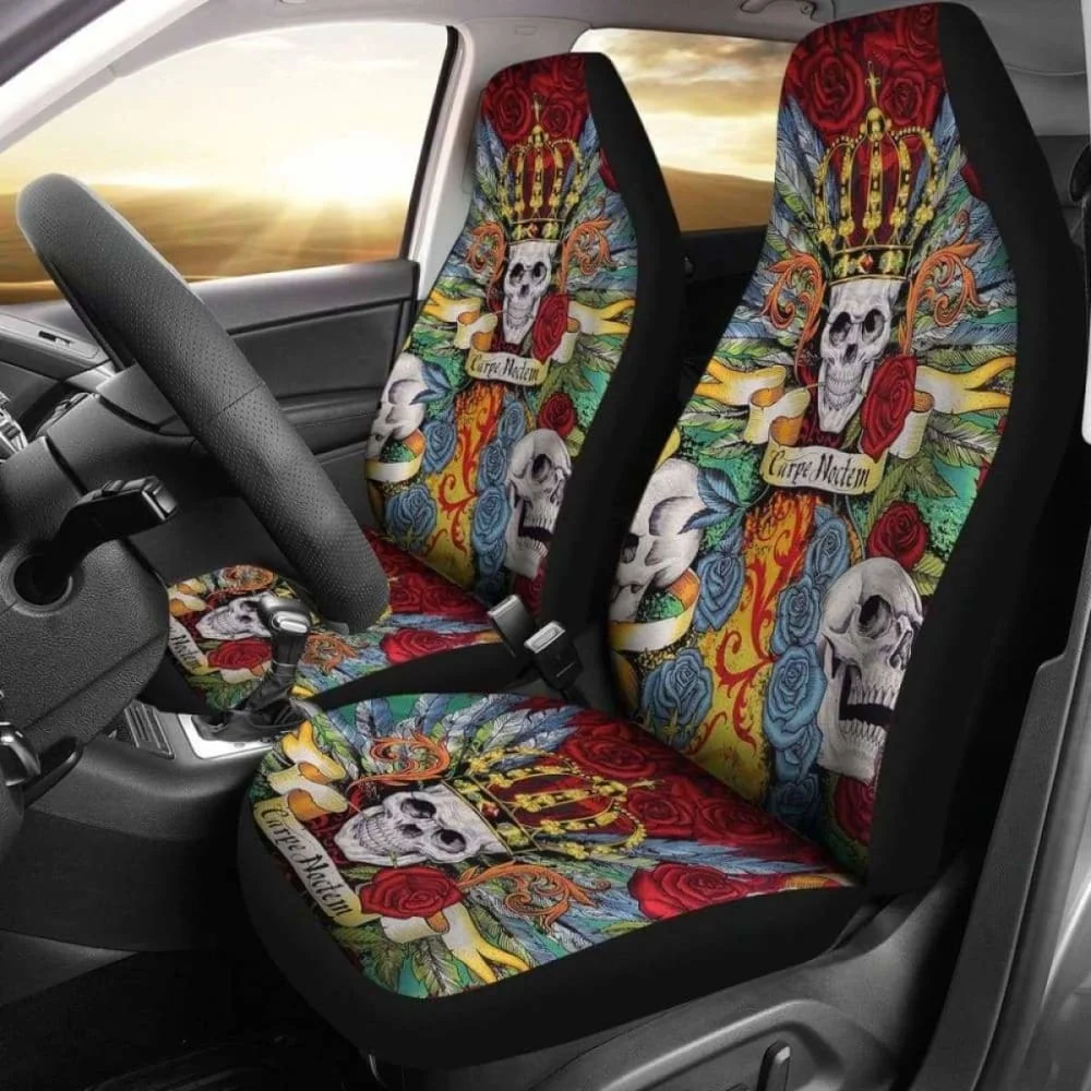 

Set Of 2 The King Skull Seat Covers,Pack of 2 Universal Front Seat Protective Cover
