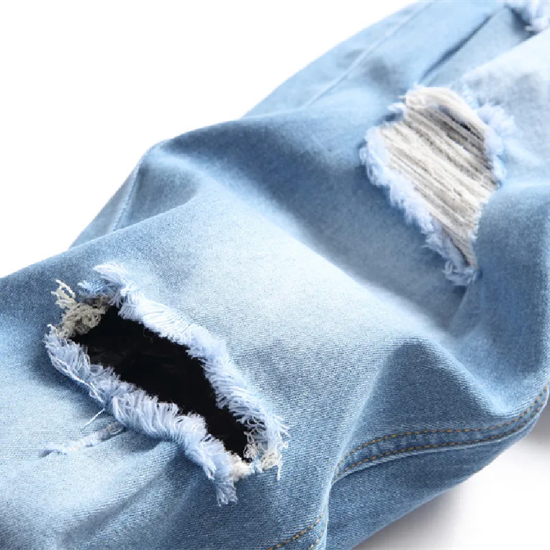 Men's Fashion Holes Skinny Jeans Pants High Street Male Ripped Distressed Casual Stretch Beggar Pencil Denim Pants