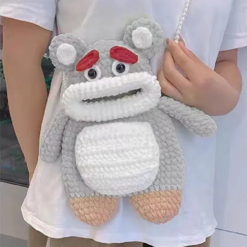 천 실 후크 짠 곰 메신저 가방 만화 배낭 제로 지갑 손으로 짠 색상 선택