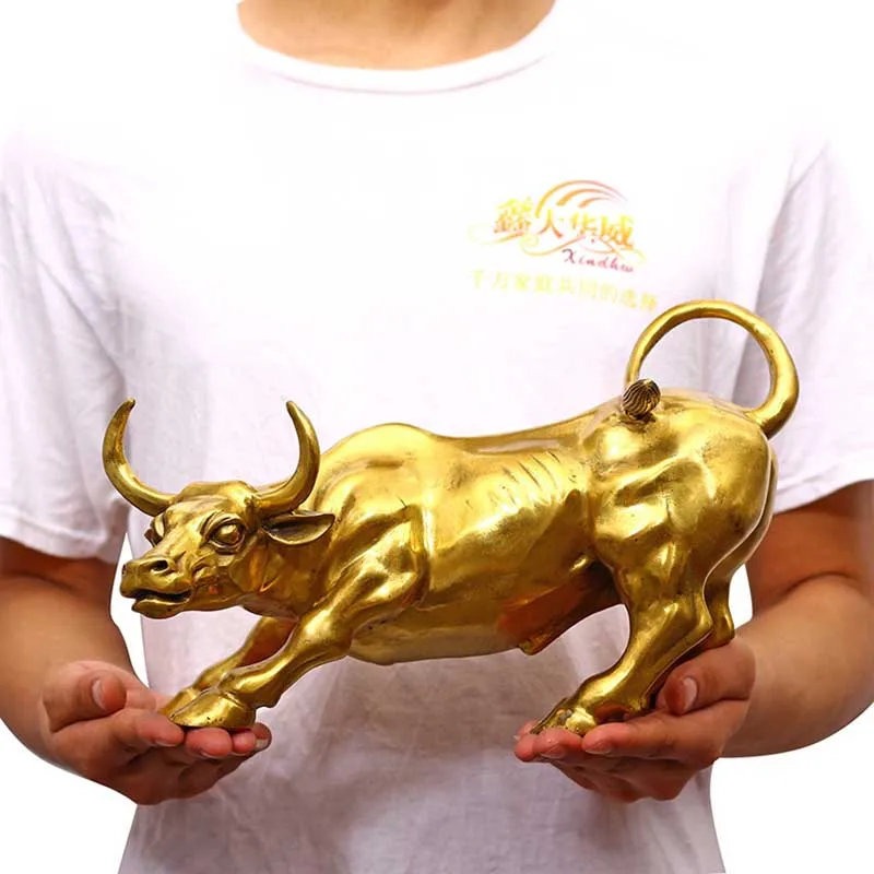 Brass Bull Wall Street Cattle Sculpture Copper Cow Statue Mascot